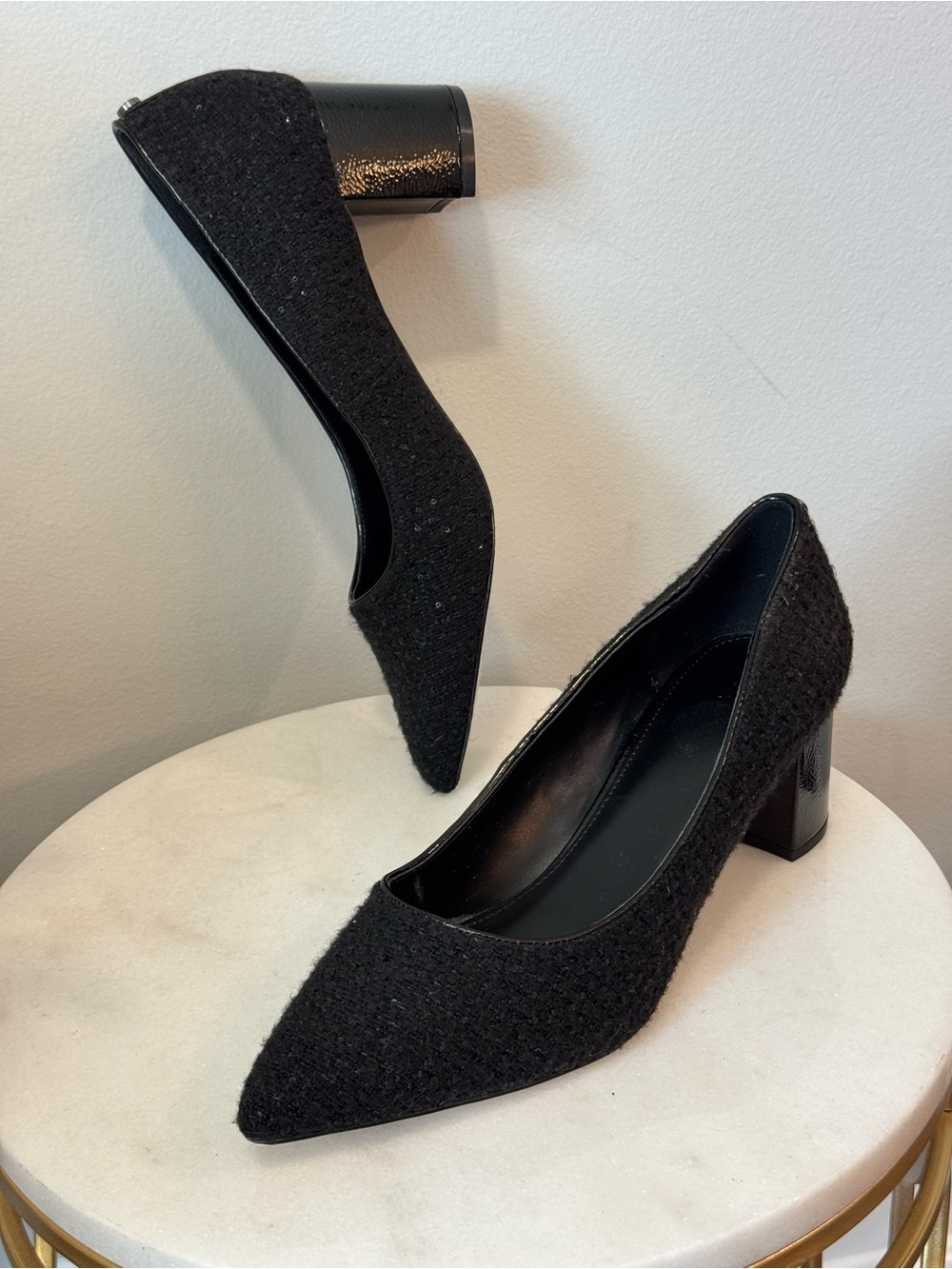 Donald J. Pliner Black Tweed Pointed Block Heel Pumps Sz 9.5